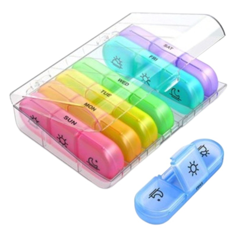 Caja de Medicina de compartimiento de plástico portátil Amazon nueva venta caliente 21 rejilla caja de medicina negra caja de clasificación siete días a la semana