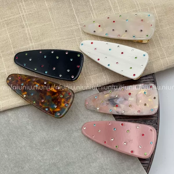 Korean Niche Sweet and Elegant Colored Diamond Acetate Hair Clip, French-Style High-End Rhinestone Side Bangs Hairpin Hair Accessory