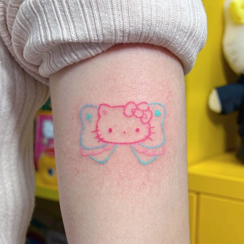 Colorful Cute Bow Hello Kitty Tattoo Sticker Waterproof Long-Lasting Pink Arm Simulation Sticker Washable