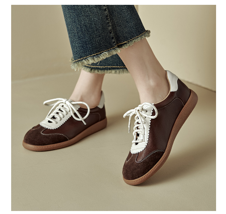 Giày sneaker nữ phối màu dây buộc đế phẳng phong cách thể thao — màu nâu chi tiết 17