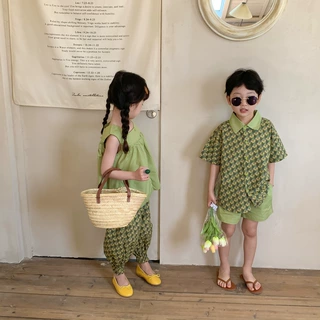定制童套装2026夏新款韩版男童女童碎花短袖短裤两件套儿童兄妹装