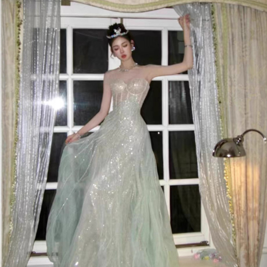 Tube Top Dress for Women, Party Birthday Long Dress, Engagement Dress, Coming-Of-Age Ceremony Princess Niche Evening Dress 2026 New Style