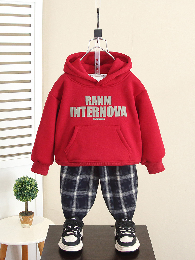 6494 traje de suéter para niños más terciopelo engrosamiento ropa de invierno para niños 2025 otoño e invierno nuevo suéter de bebé de dos piezas