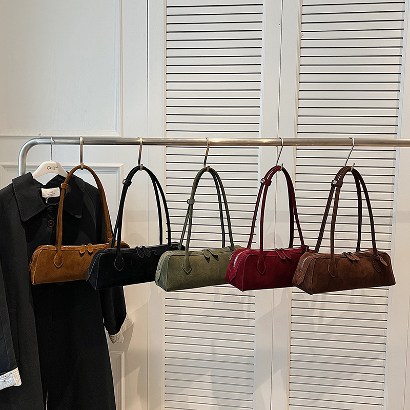 Suede Baguette Bag Korean Minimalist Handbag Autumn New High-End Retro Shoulder Underarm Bag - Thumbnail 3