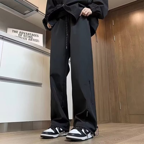 Men's Summer Trendy Loose Waterproof Straight Leg Casual Rain Pants Drawstring Fashionable Comfortable Workwear Casual Pants 