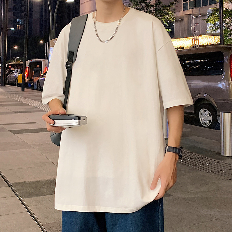 220グラムの重いポンドの純綿の夏の半袖のtシャツの男性のゆったりしている紳士服のtシャツの半袖の純色の底のシャツは二開することができます。|undefined