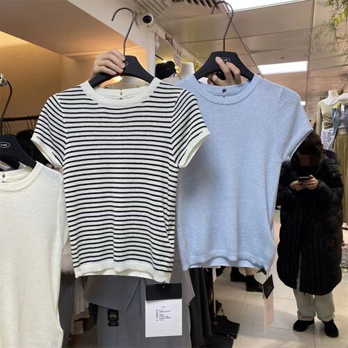 Back hollow knitted sweater for women for short-sleeved summer shirt slim-fitting shoulder short half-sleeved top
