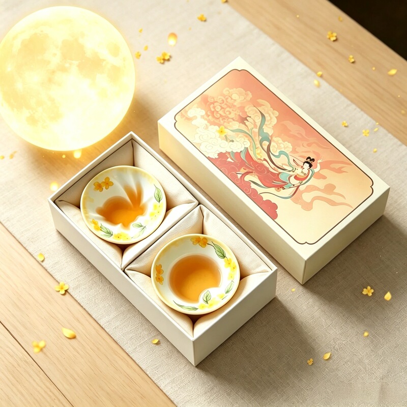 Moon Rabbit Golden Osmanthus Tea Cup Ceramic Tea Cup Set Gift Box for Mid-Autumn Tea Party Gifts Mid-Autumn Cultural Souvenir