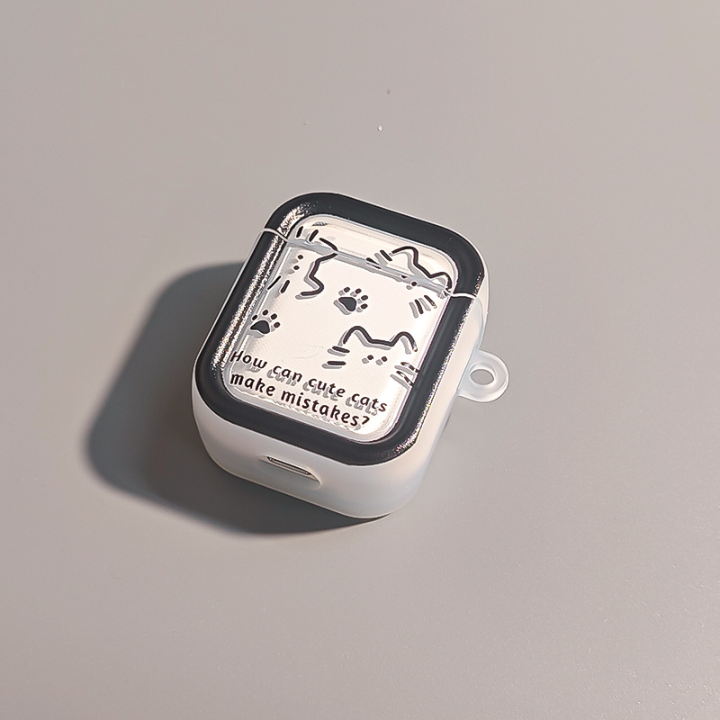 Funda protectora con diseño de gato negro de dibujos animados para AirPods 4 Pro 3, funda para auriculares Apple de segunda generación