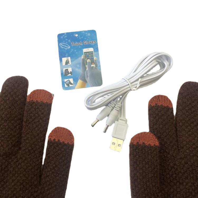 Cross-border e-commerce source USB warm gloves men's 5-finger knitted touch screen electric gloves outdoor riding warm