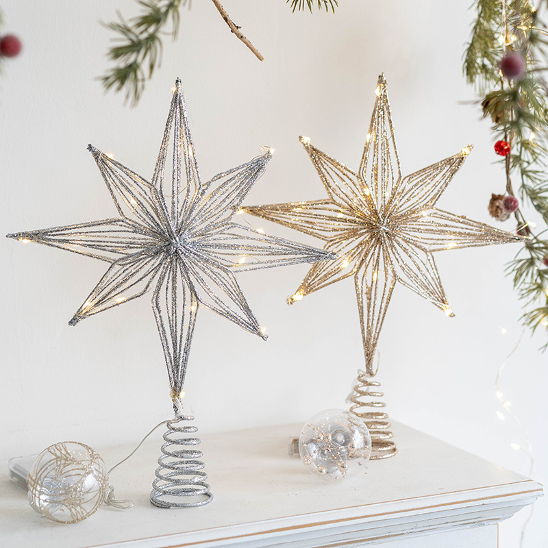 christmas decoration christmas iron tree-top star christmas tree glowing stars five-pointed star decoration pendant