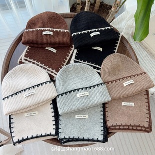 Korean Style Autumn and Winter Hat and Scarf Two-Piece Set for Baby Girls, Woolen Hat, Solid Color Children's Scarf, Winter Warm and Versatile