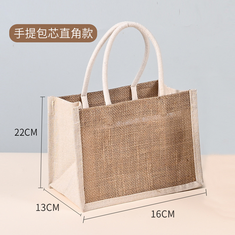 現物の麻の袋と同じ黄麻のショッピングバッグのプレゼントのレトロな亜麻の手提げ袋の空白の手描きの麻の布のカバンは注文します。|undefined