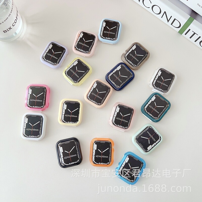 Applicable iwatch case Apple full series 7 Generation PC candy color half pack frame S8 Apple Watch case cross border Applicable iwatch case Apple full series 7 Generation PC candy color half pack frame S8 Apple Watch case cross border