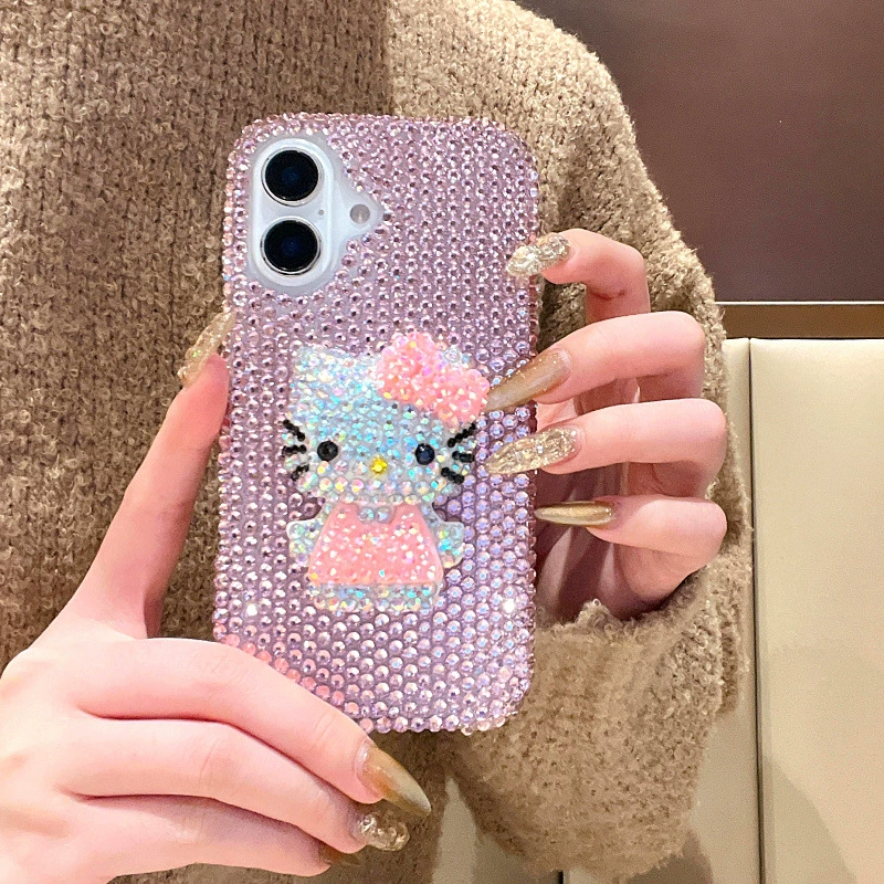 Яблоко, совместимый чехол для телефона, мультяшная милота iPhone 16 из жемчуга, iPhone, 17прям, инкрустированный бриллиантами