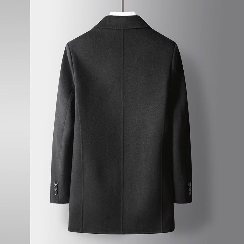 Herrenbekleidung doppelseitige Woll-Windjacke Jugend mittellanger Business-Casual-verdickter schwarzer Mantel_voghion.com