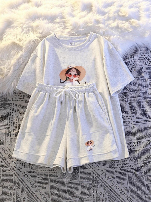 インスタイルパジャマ夏の漫画寮は家の服の外で着用できます新しい半袖ショーツツーピースセットカジュアルスポーツ|undefined
