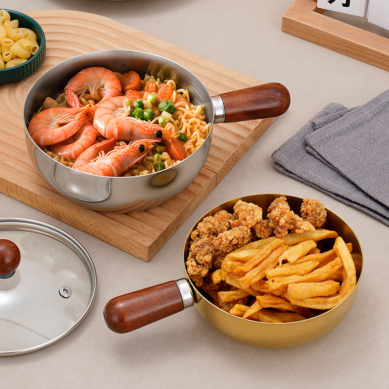 304不锈钢韩式小锅烹饪酱汁料理无涂层木柄牛奶辅食食品级热牛奶