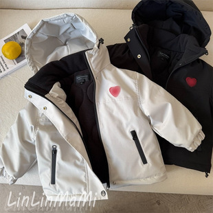 Children's Windbreaker Jacket 2025 Winter Boys and Girls Trendy Brand Hooded Parka Baby Fleece Thickened Windbreaker Trendy