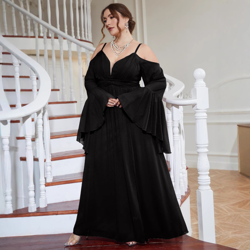 Plus-Size Off-Shoulder Ruched High-Slit Evening Gown Elegant Wedding Bridesmaid Dress Long Dress