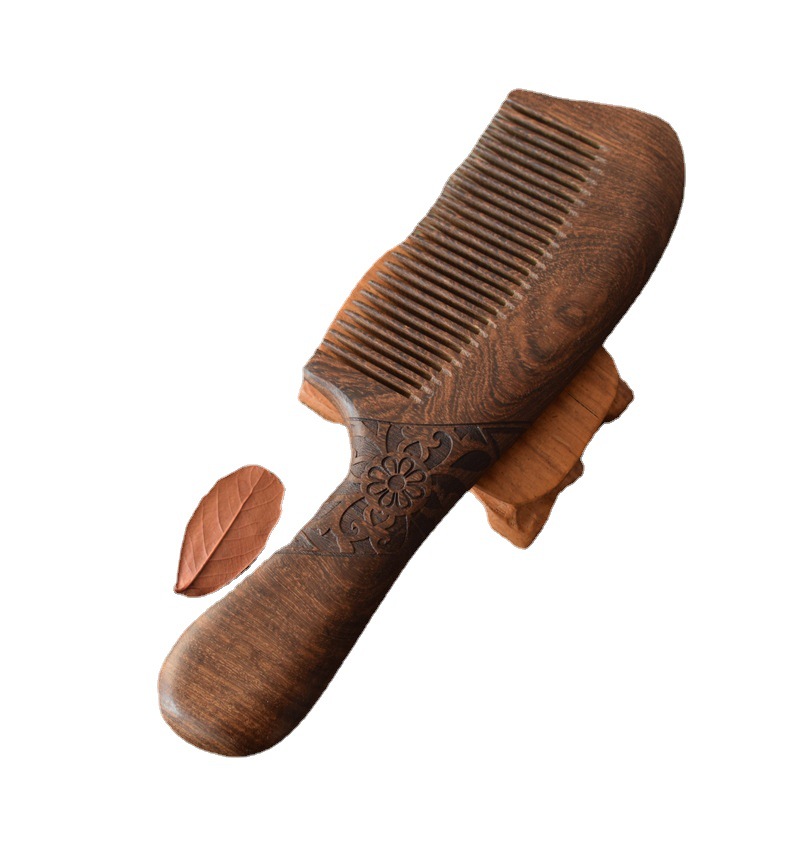 Peine tallado peine de ébano de doble cara de mango largo peine de madera peine regalo letras gratis LOGO