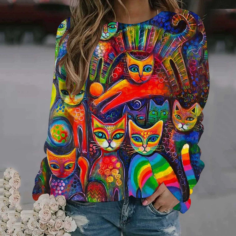 Женская свободная юбка с круглым вырезом и длинным рукавом на AliExpress Amazon на весну и осень с 3D цифровым принтом