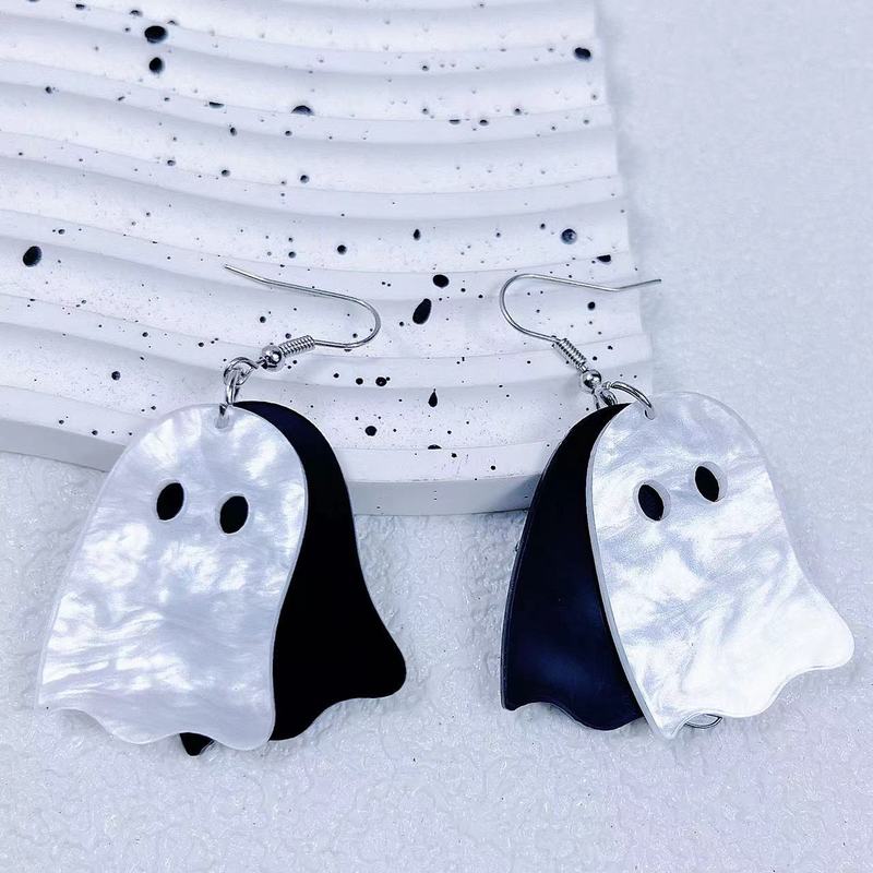 国境を越えたハロウィーン白黒幽霊かわいいイヤリングカボチャ幽霊漫画アクリル耳飾りアクセサリー|undefined