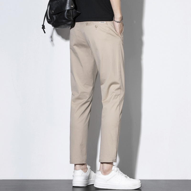 2026 Summer Thin Pure Cotton Cropped Casual Pants Men's Straight Slim Fit Stretch Work Pants Young Men's Trousers