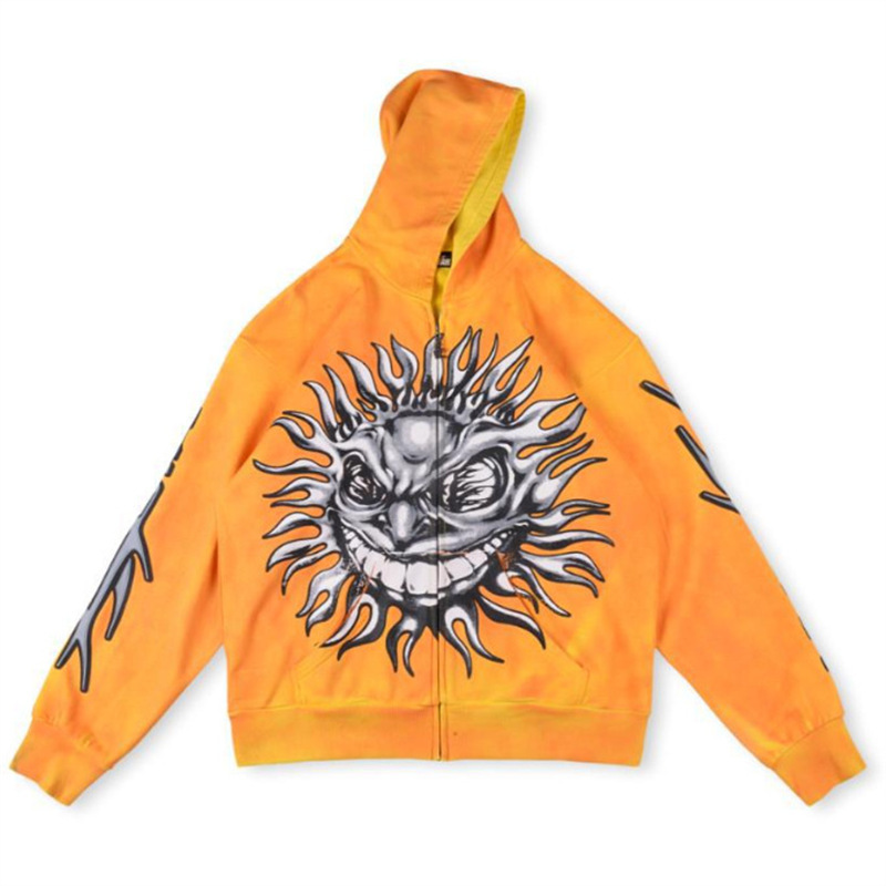 新欧潮牌Hellstar Studios Hoodie拉链洗水做旧连帽卫衣男女同款|undefined