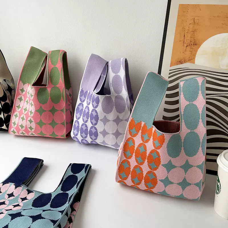 ins网红时尚手提包托特包潮ins网红时尚手提包女针织水桶包日韩版