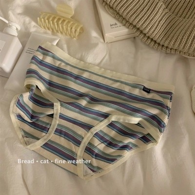 American style Rainbow stripe High elastic leisure time Underwear soft comfortable Low Triangle pants girl student fibre Underwear lady