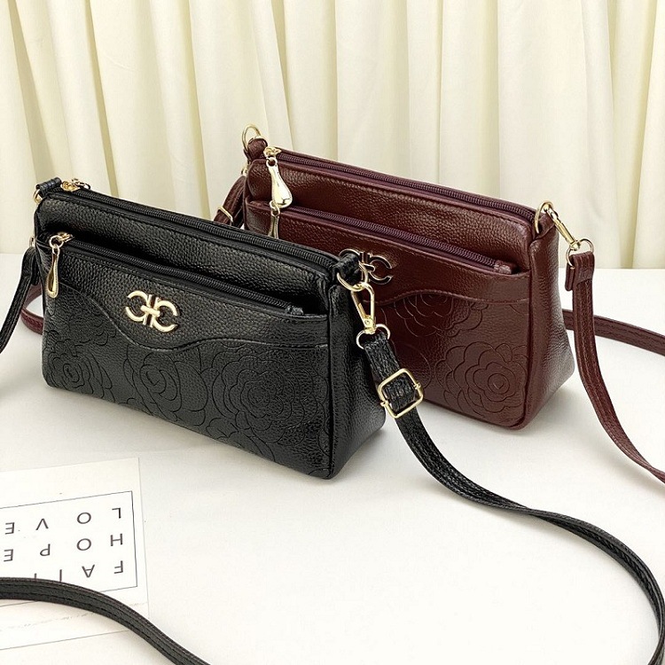 Color Block, Flower Pattern Women's Medium Pu Leather Color Block Flower Streetwear Square Zipper Crossbody Bag