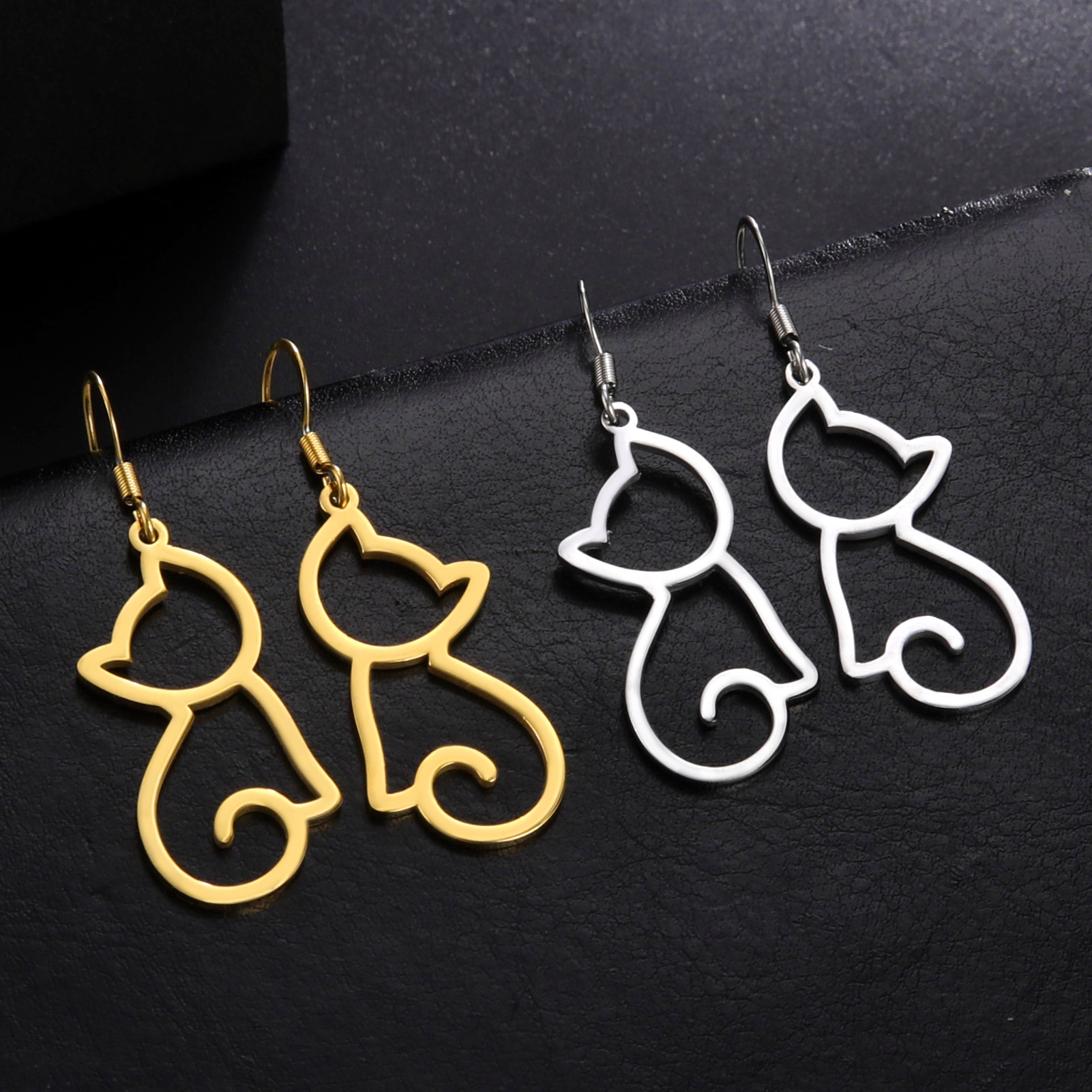 Cute Cat Stainless Steel Plating Earrings 1 Pair