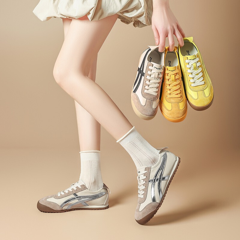 ZHR软底轻便德训鞋女夏季新款2025平底小众经典撞色一脚蹬小白鞋|undefined