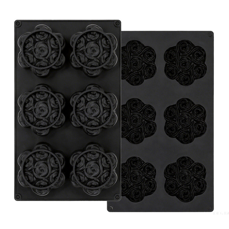 新款6连玫瑰花瓣造型慕斯模具食品级硅胶易脱模法式烘焙蛋糕模具|undefined