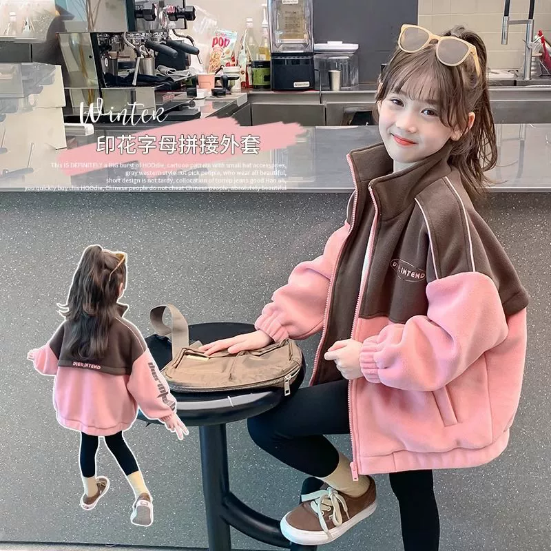 Хлопчатобумажная куртка для девочек 2024 зимние виды спорта новый детский бархатный зимний топ маленькая девочка толстая зимняя одежда