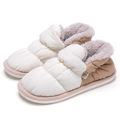 Lida Nai Men's Slipper Bag Heel, Juji Home Women's Winter Down Fabric Warm Anti-Slip Fleece Cotton Shoes for Winter Women