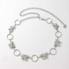 新款女士甜美水鑽蝴蝶圈金屬跨境百搭時尚腰鏈可調節精緻女腰帶