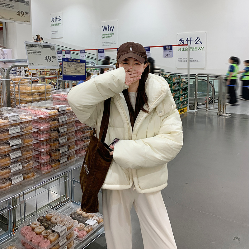 新款羽绒棉服韩版宽松立领连帽女冬季高级感加厚保暖面包服棉服|undefined
