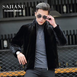 2023 Winter imported mink fur coat men's velvet whole mink collar mink fur fashion fur coat fashion