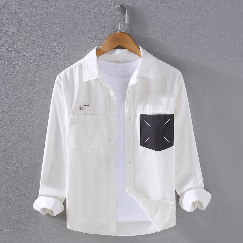 2024 minimalista artistico di nicchia design senso camicia casual patch stile coreano per ragazzi tendenza cappotto versatile camicia a maniche lunghe_voghion.com