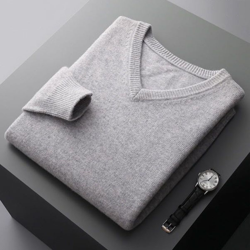 2024新型vネック純色セーター男性ビジネスプルオーバー