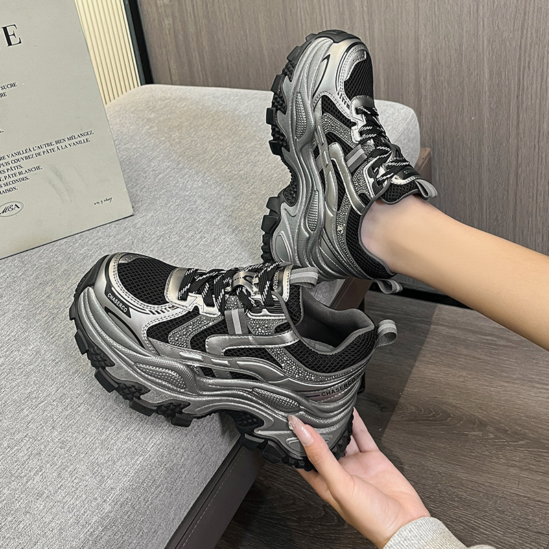 磁能震动按摩鞋真皮厚底老爹鞋女2025秋季新款轻便增高休闲运动鞋|undefined