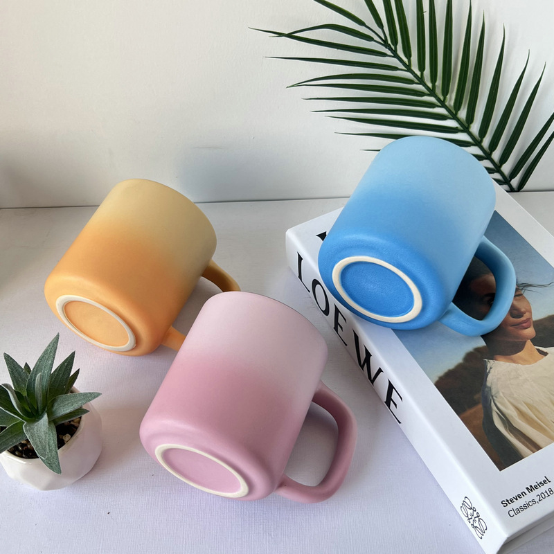 450mlグラデーション色陶磁器カップカスタム家庭用オフィスコーヒー水泡茶カップマグカップ卸売り|undefined