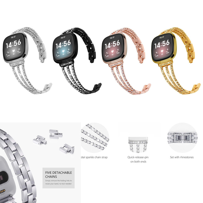 For Fitbit Versa4 Crystal Chain Strap Versa3 Metal Jewelry Buckle Strap Sense For Fitbit Versa4 Crystal Chain Strap Versa3 Metal Jewelry Buckle Strap Sense