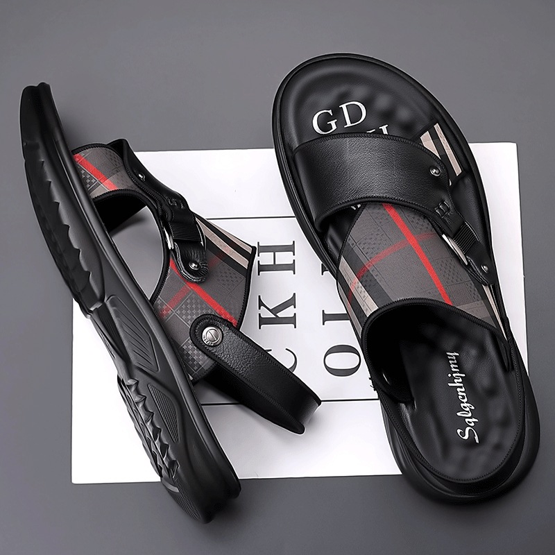 남성용 트렌디 샌들 2026 여름 신상품 가죽 캐주얼 비치 샌들 남성용 부드러운 밑창 겸용 샌들 슬리퍼