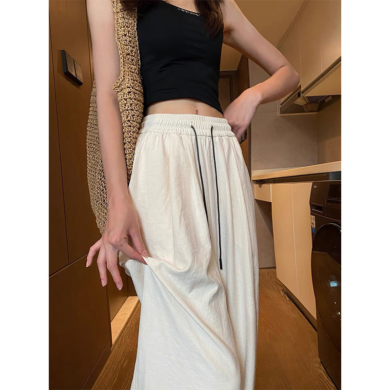creamy-white Ice Silk Wide Leg Pants Women's Summer Thin High Waist Straight Tube Dosing Loose Casual Sunscreen Air Yamamoto Pants creamy-white Ice Silk Wide Leg Pants Women's Summer Thin High Waist Straight Tube Dosing Loose Casual Sunscreen Air Yamamoto Pants