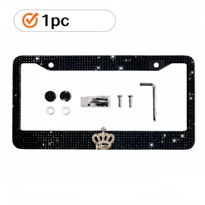 Car License Plate Frame Stainless License plate holder/license plate holder - black-silver-single-chip