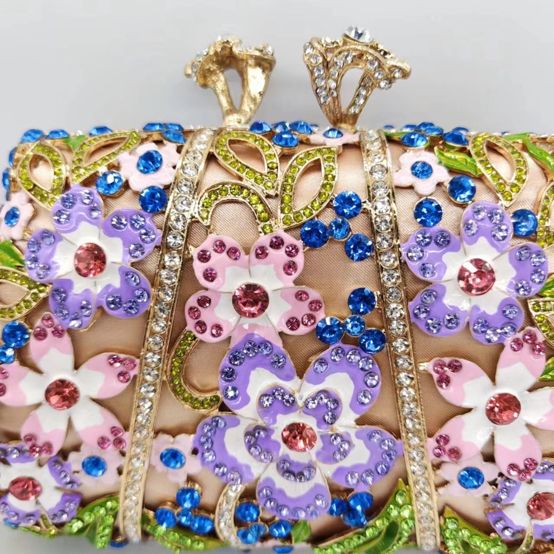 Nuevo cross-border goteo de aceite bolsas de cena de diamante esmalte flores bolsas de mano celebridades bolsas de banquete de mujeres bolsas de dama duro