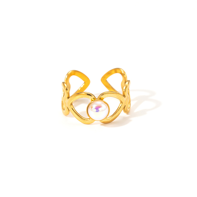 5g Weight 0.03µm Gold Plating Thickness Electroplated Gold Plating Process Golden Plated Plating Material Cat's Eye Stone Inlay Material Rings Classification 1 Piece Quantity Holiday, Daily Occasion 201 Stainless Steel Material Heart Shape Pattern Women's Gender Sweet, IG Style Style Inlay Craft Wholesale Jewelry IG Style Sweet Heart Shape Titanium Steel Natural Stone Gem Hollow Out Inlay Open Rings 14